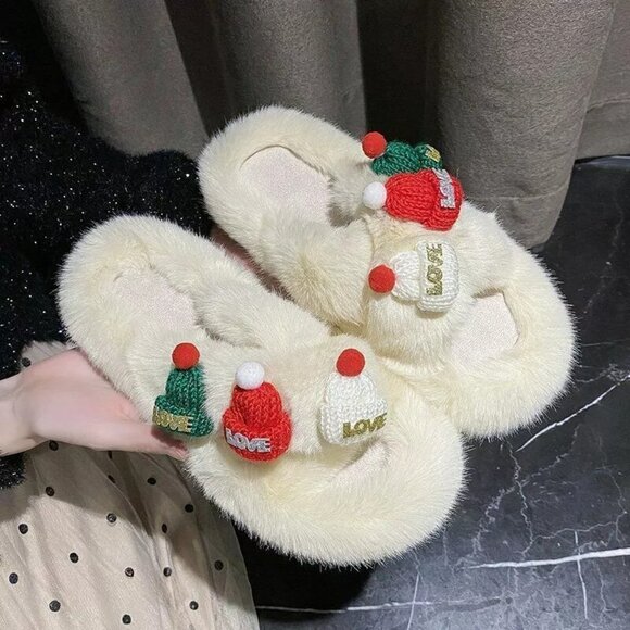 Faux Fur Slides Fuzzy Fluffy Slippers Flat Indoor Outddor Soft Sandals - Picture 1 of 13